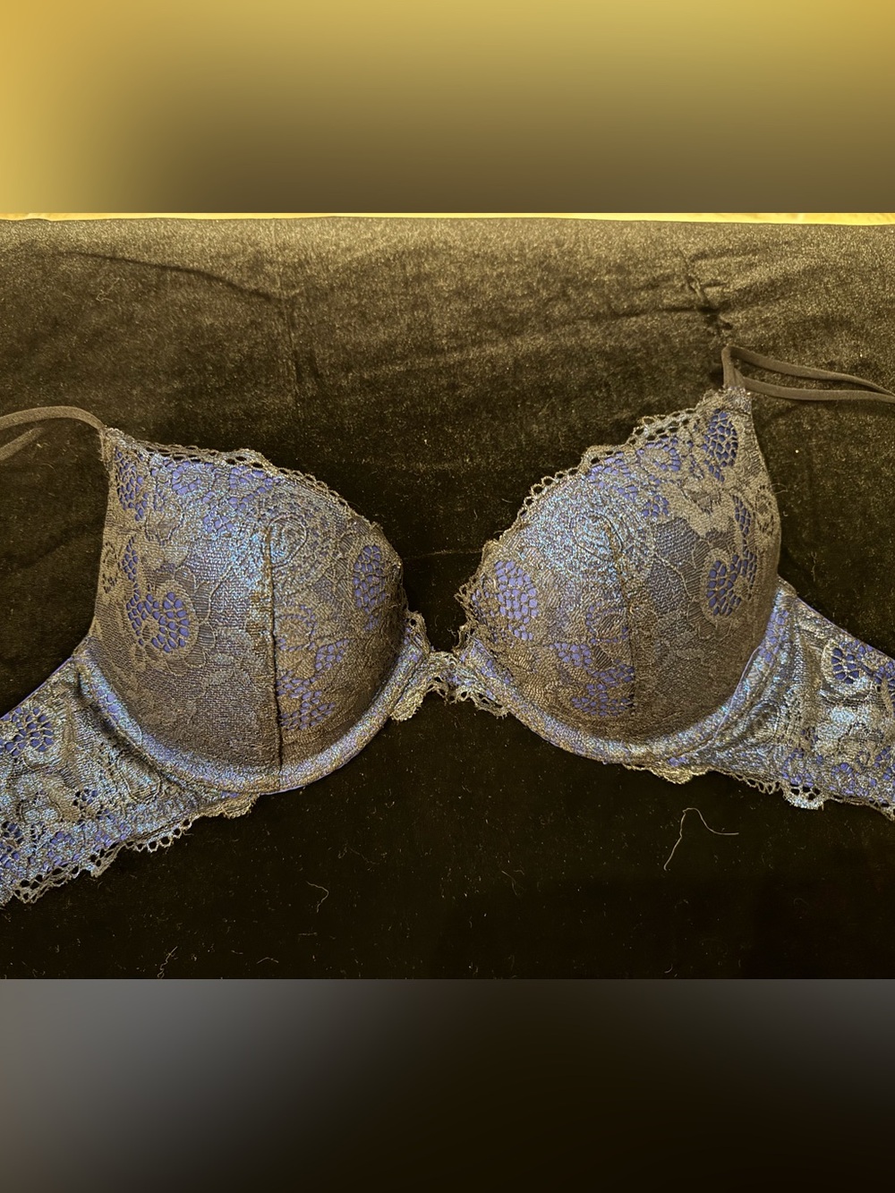 Victoria Secret Lace Push-Up Bra in Dark Blue with Black Lace overlay